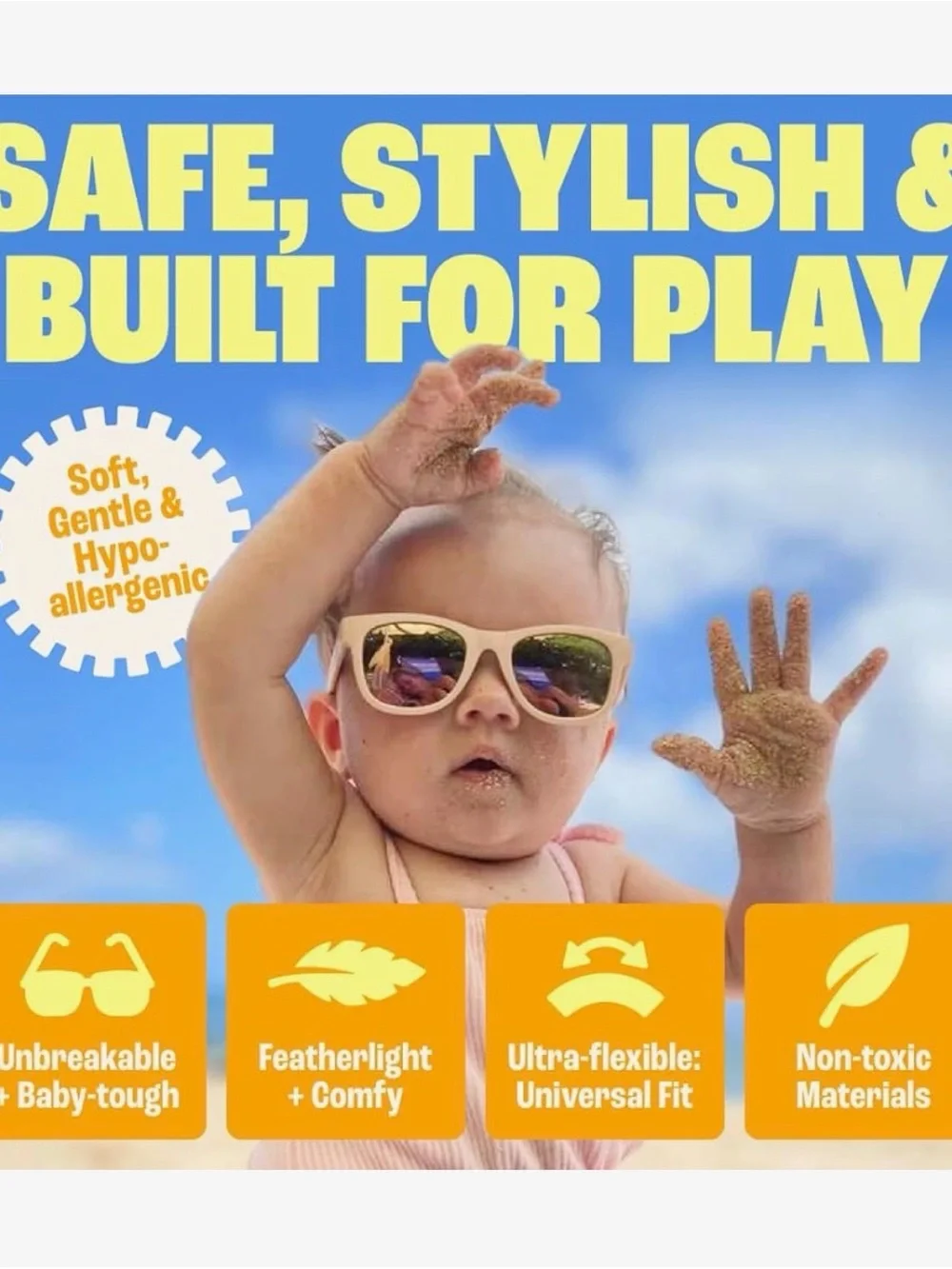 Baby sunnies Black Kids Sunglasses with Adjustable Safety Strap